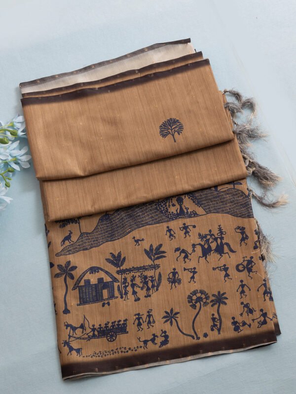 Women Brown Semi Tussar Printed Saree SCS154