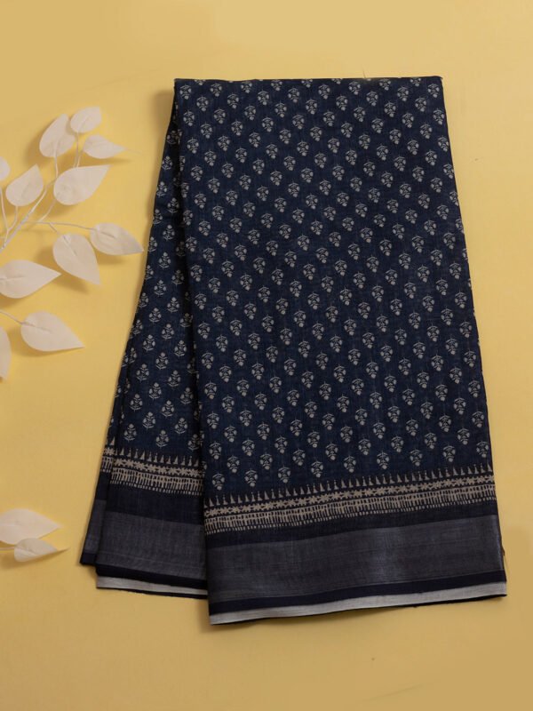 Women Navy Semi Linen Printed Saree SL176