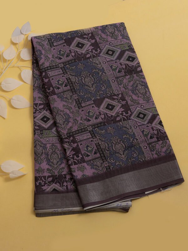 Women Semi Linen Digital Printed Saree Purple SL190