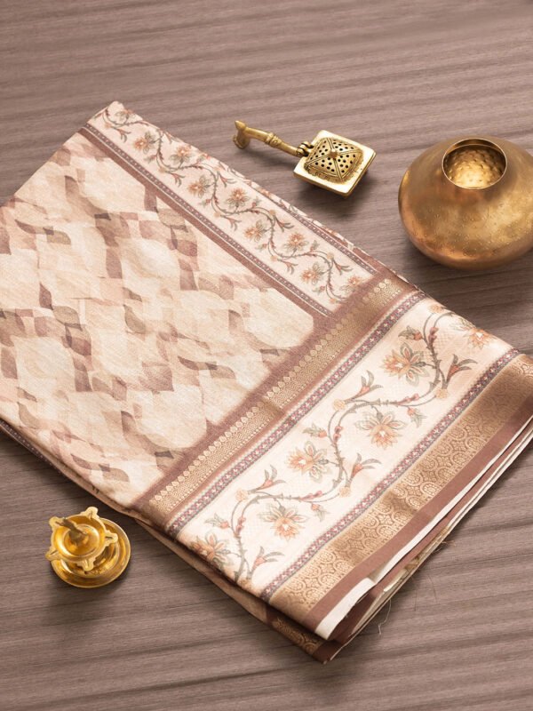 Women Brown Semi Tussar Printed Saree SS341