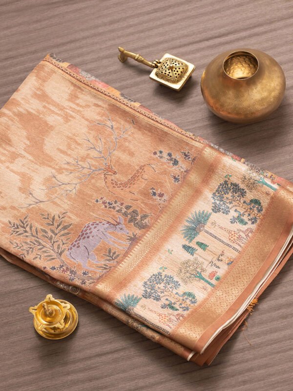 Women Copper Semi Tussar Printed Saree SS340