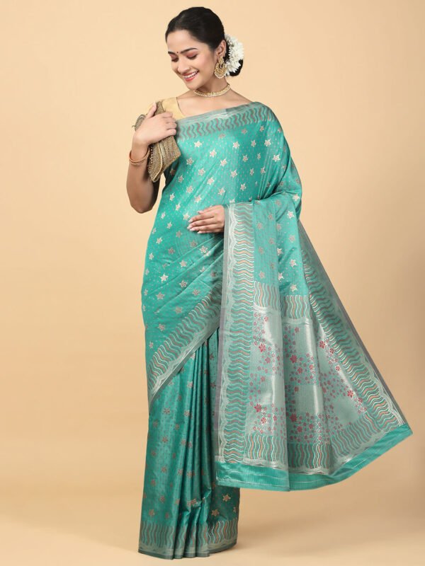 Women Semi Cotton Saree Green SCS122
