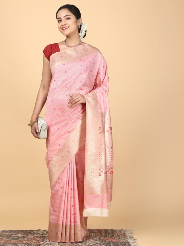 Women Semi Cotton Saree Pink SCS139