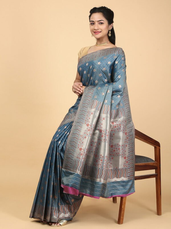 Women Semi Cotton Saree Blue SCS134