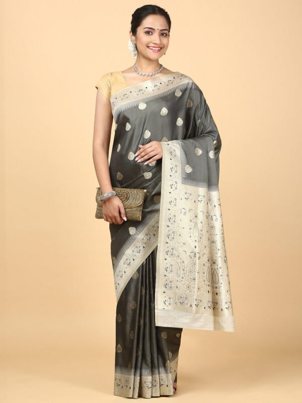 Women Semi Cotton Saree Dark Grey SCS138