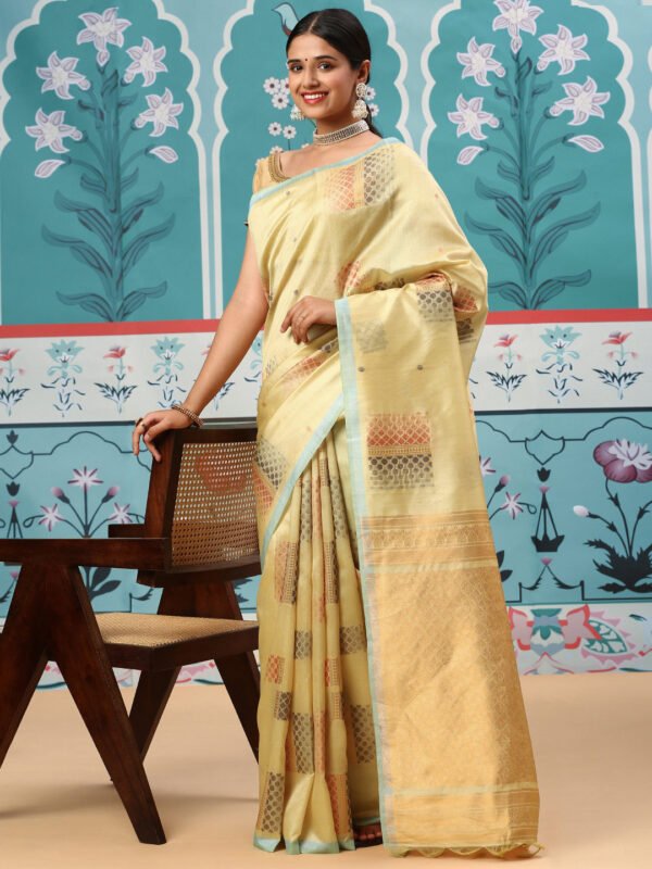 Women Semi Tussar Weaving Saree Yellow ST131