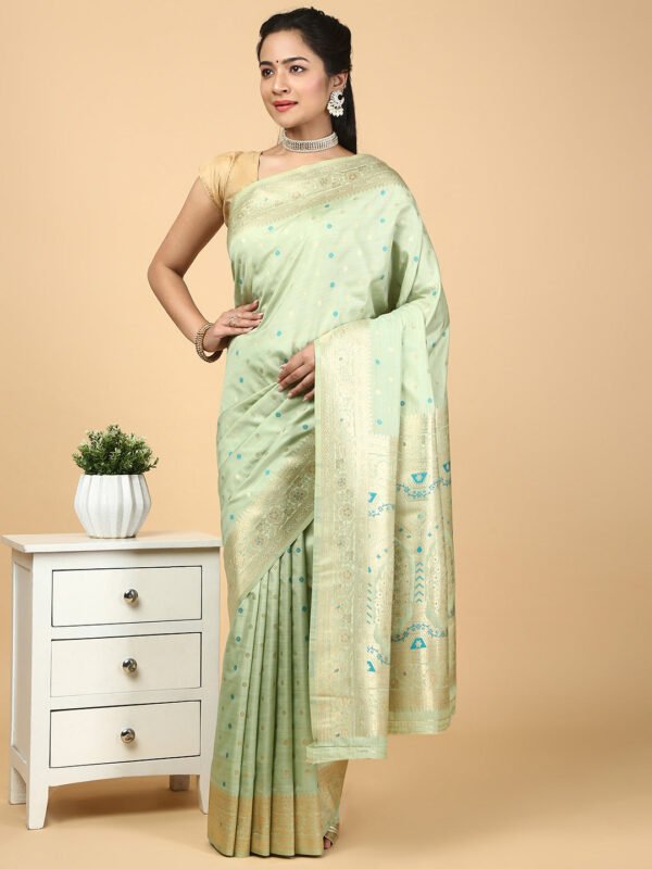 Women Semi Cotton Saree Green SCS131