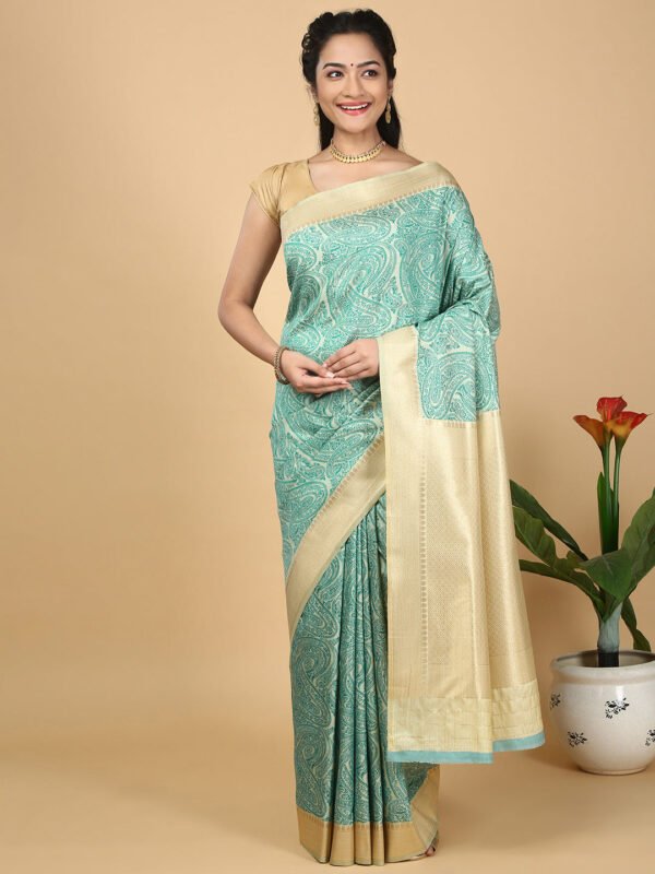 Women Semi Cotton Saree Green SCS145