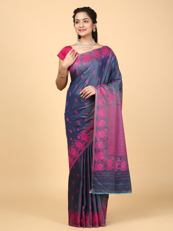 Women Semi Cotton Saree Greyish Blue SCS144